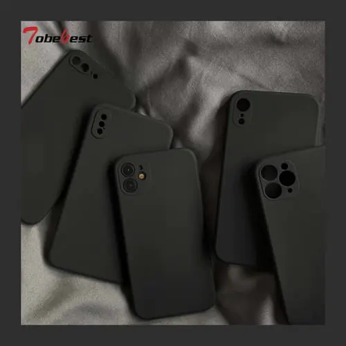 Black Liquid Silicone Phone Case for IPhone 13 12 11 Pro XS Max XR X 8 7 6S 6 Plus SE 2020 Camera Protection Soft Back Cover