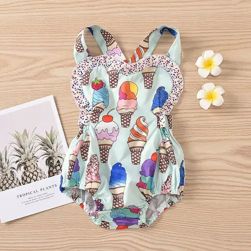 Newborn Infant Baby Girls Ice Cream Print Romper Bodysuit Sunsuit Playsuit