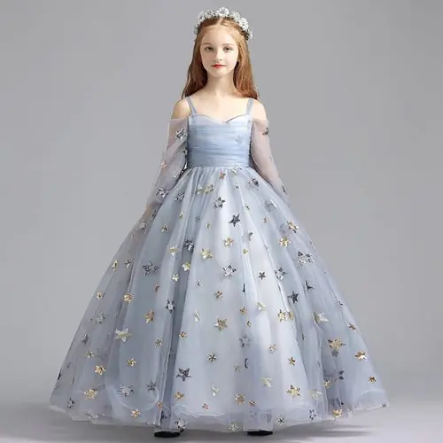 Children's Day Girl Evening Dress Star Embroidery Princess Dress Girl Birthday Wedding Dresses Moderator Catwalk Piano Costume Children's Day Girl Evening Dress Star Embroidery Princess Dress Girl Birthday Wedding Dresses Moderator Catwalk Piano Costume