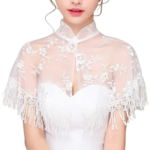 High Neck Jacket Wedding Bolero Floral Lace Tassel Bridal Wraps Cape Women Shrug High Neck Jacket Wedding Bolero Floral Lace Tassel Bridal Wraps Cape Women Shrug