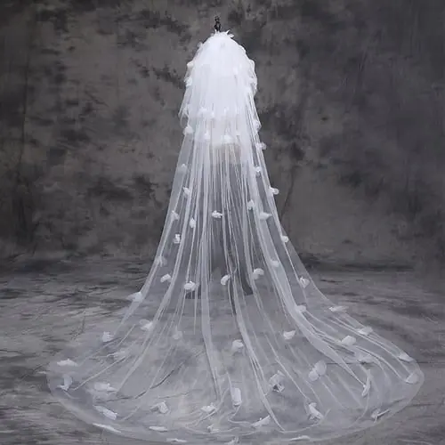 Tulle Wedding Dress Veils Fluffy White Flowers Petal Multi Layer Super Long Bridal Hair Veil Bride Fairy Marriage Accessories Tulle Wedding Dress Veils Fluffy White Flowers Petal Multi Layer Super Long Bridal Hair Veil Bride Fairy Marriage Accessories