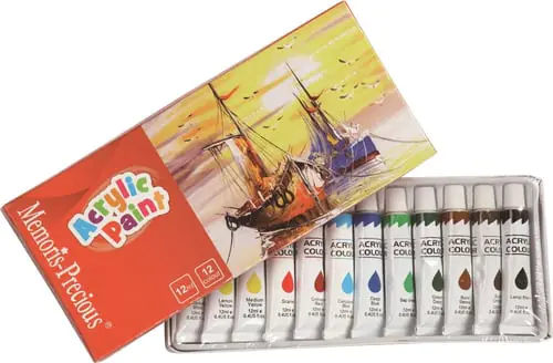 Memoris Precious Artists Acrylic Paint Set, 12 Colours In 12Ml Aluminium Tubes