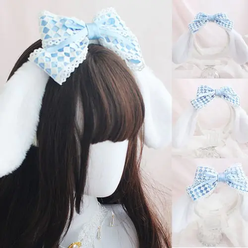 12cm Cute Mini Lolita Plush Ear Headband w/ Butterfly Bows for Costume Party Suitable for Performance and Daily Dressed