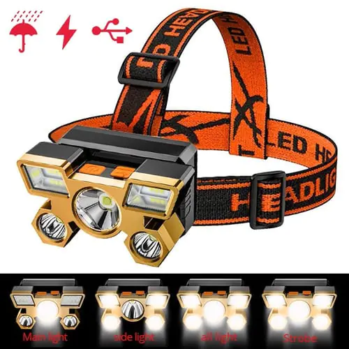 ZMLL Portable LED Rechargeable Headlight 4 Mode Outdoor Waterproof Headlamp for Camping, Fishing, Cycling, Hiking, Etc