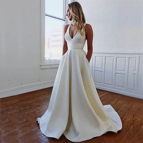 A-line Satin Prom Party Dresses with Pockets V Neck vestido de formatura Formal Gowns Evening Dress Open Bowknot Back A-line Satin Prom Party Dresses with Pockets V Neck vestido de formatura Formal Gowns Evening Dress Open Bowknot Back