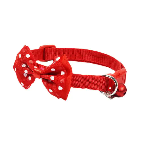 BREMEN Adjustable Cute Bowknot Dot Pet Collar with Bell Dog Puppy Cats Neck Strap for Walking Training
