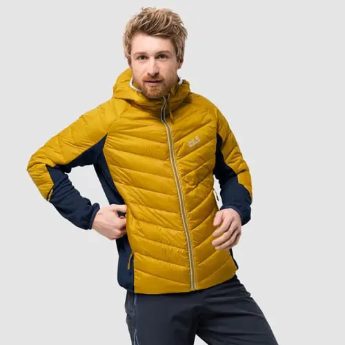 Jackwolfskin Men Water Repellent Stratosphere Winter Hiking Trekking Down Softshell Jacket Golden Yellow Jackwolfskin Men Water Repellent Stratosphere Winter Hiking Trekking Down Softshell Jacket Golden Yellow