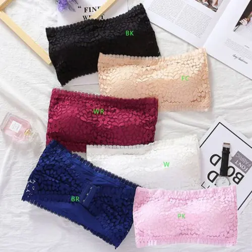 Women Girl Strapless Floral Lace Bandeau Bra Seamless Solid Color Push Up Padded Bralette Adjustable 3 Hooks Sleepwears Brassiere