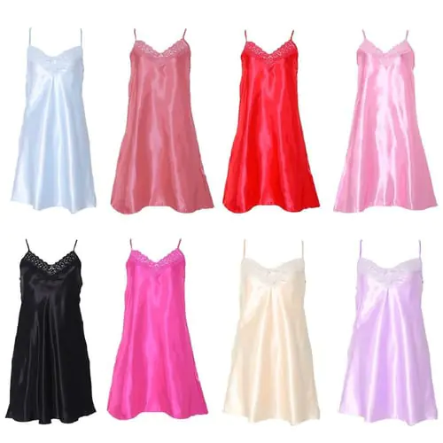 Women Ice Silk Cool Nightgown Pyjamas Sexy V Neck Sleepwear Nightwear