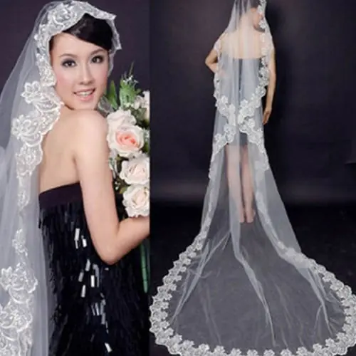 Women Pure White Wedding Veil 3M Long Embroidered Floral Lace Scalloped Edge Bridal Cathedral 1 Layer Party Accessories Without Comb Women Pure White Wedding Veil 3M Long Embroidered Floral Lace Scalloped Edge Bridal Cathedral 1 Layer Party Accessories Without Comb