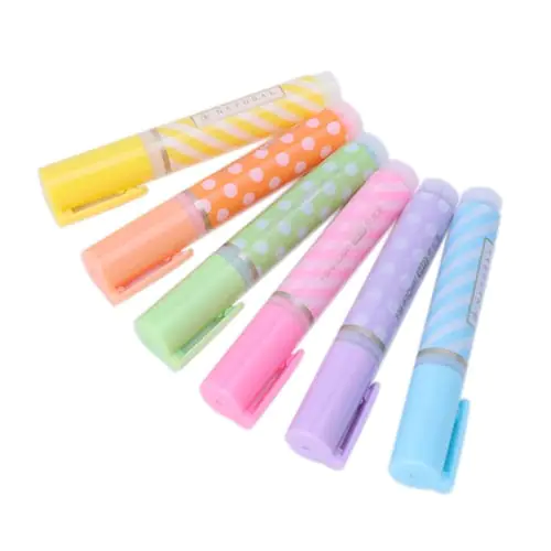6pcs Mini Dots Striped Highlighter Fluorescent Pen Marker Painting Drawing Pens