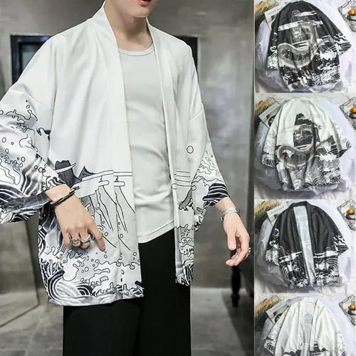 Fashion Men's Kimono Cardigan Oversize Shirts Printed Shirt