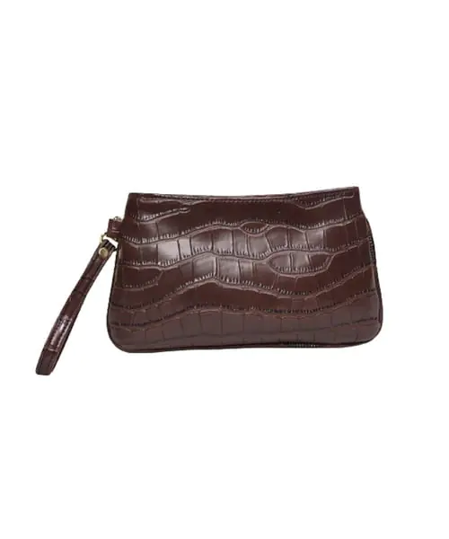 Brown Croc-Printed Pouch