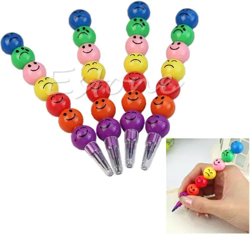 7 Colors Cute Stacker Swap Smile Face Crayons Children Drawing Gift New