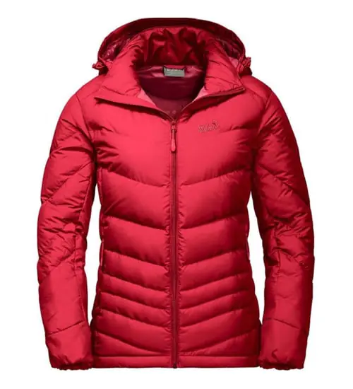Jackwolfskin Women Water Repellent Selenium Winter Hiking Trekking Down Softshell Jacket TrueRed