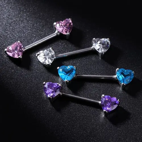 2pcs Nipple Piercing Women Sexy Heart Shaped Zircon Shield Bars Jewelry 2pcs Nipple Piercing Women Sexy Heart Shaped Zircon Shield Bars Jewelry