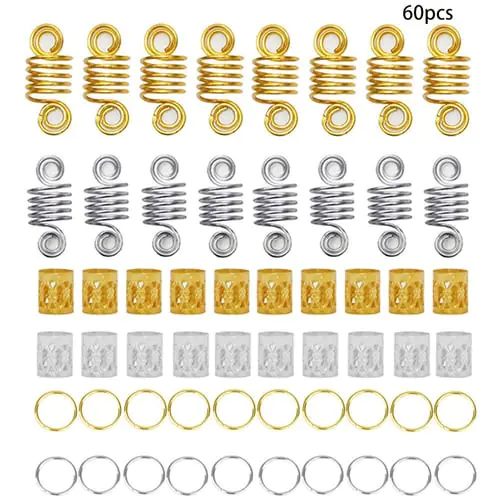 60 Pieces Alloy Hair Coil Dreadlocks Braid s Metal Cuffs   Twisted Sp for Hair  Decoration Accessories