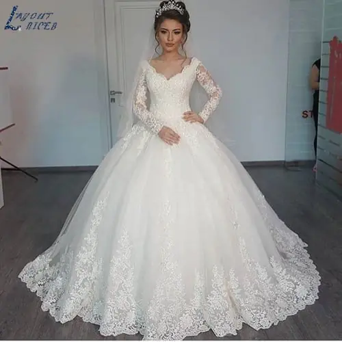 LAYOUT NICEB Wedding Dress 2020 Princess robe de mariee Long Sleeves Appliques Celebrity Ball Gown vestido De Noiva Bride Gown
