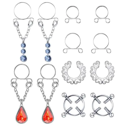6 Pairs Safety Fake Nipple Rings Women Non-Piercing Dangle Screw Clip On Jewelry 6 Pairs Safety Fake Nipple Rings Women Non-Piercing Dangle Screw Clip On Jewelry
