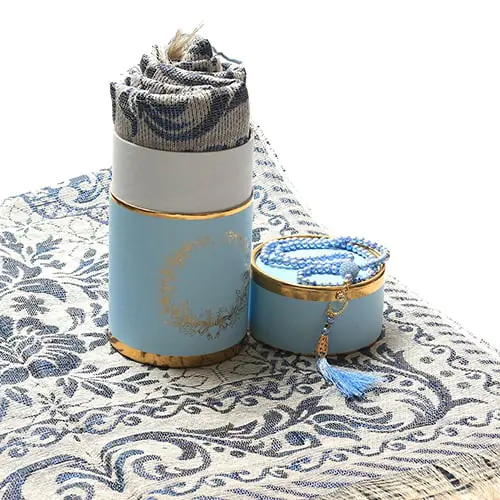 Muslim Prayer Rug and Prayer Beads with Elegant Cylinder Gift Box