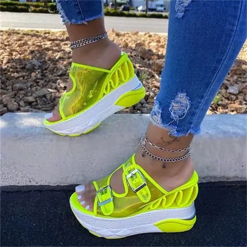 2020 Summer Women Transparent Sandals Ladies Platform Wedges Sandals Fashion Casual Double Buckle Straps Outside Shoes