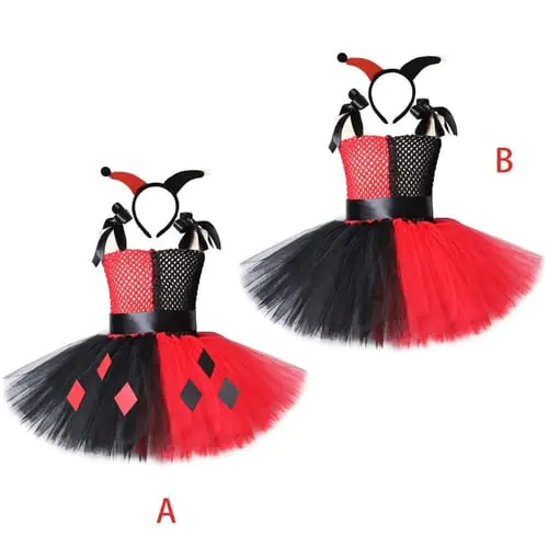 Kids Girls Halloween Clown Joker Tutu Dress with Headband Cosplay Party Costume Kids Girls Halloween Clown Joker Tutu Dress with Headband Cosplay Party Costume