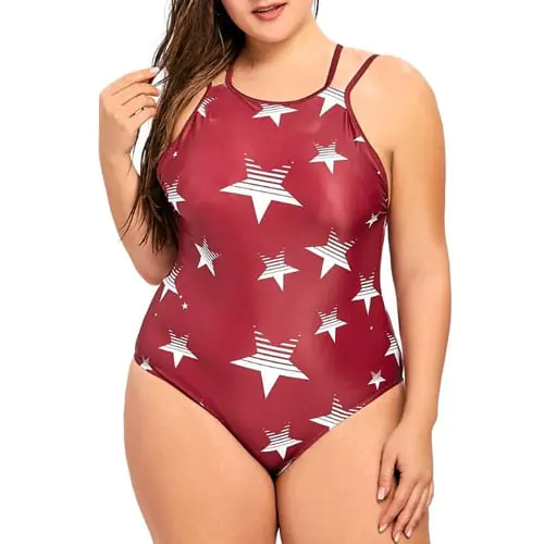 Womens Plus Size One Piece Tankini Double Shoulder s Five-Pointed Star Printed Swimsuit Criss Cross Bandage Backless Bathing Suit XL-5XL Womens Plus Size One Piece Tankini Double Shoulder s Five-Pointed Star Printed Swimsuit Criss Cross Bandage Backless Bathing Suit XL-5XL