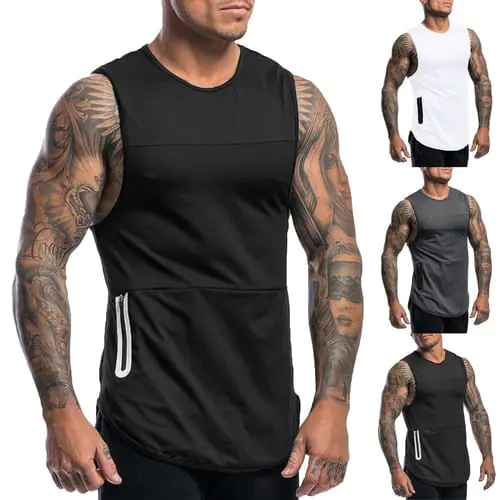 323 Men Spring And Summer Top Training Sports Sleeveless Top Soild Color Tank Top Fitness Tight Muscle Vest