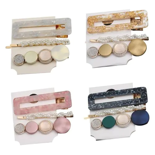3Pcs/Set Retro Ladies Hair Styling Clip Tinfoil Sequins Acetate Rectangle Hairgrip Braiding Imitation Pearl Side Bangs Barrettes 3Pcs/Set Retro Ladies Hair Styling Clip Tinfoil Sequins Acetate Rectangle Hairgrip Braiding Imitation Pearl Side Bangs Barrettes