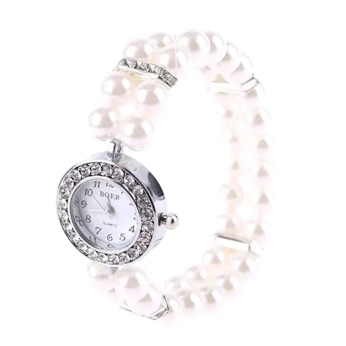 Women Watch Simulated Pearl Rhinestone Luxury Fashion Elegant Wrist Band Bracelet Jewelry Gifts Lady Elastic Universal Charms Decoration