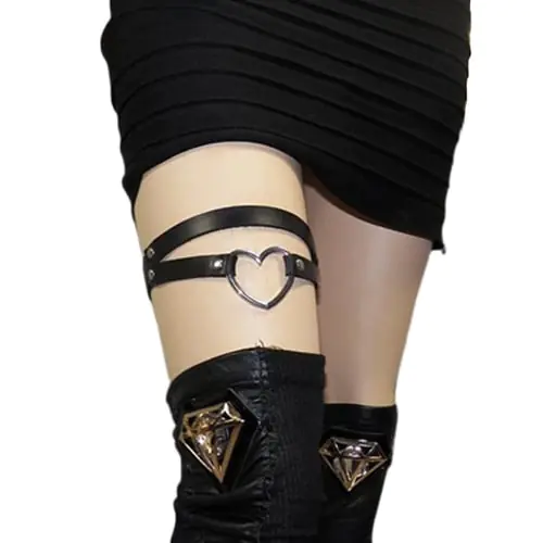 Women Punk Heart-Shaped Ring Leg Harness  Spikes Suspender Thigh Ring