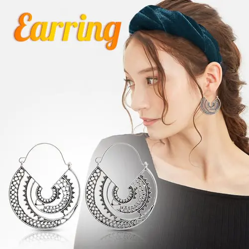 Vintage Bohemian Openwork Round Flower Basket Metal Ladies Earrings Gift