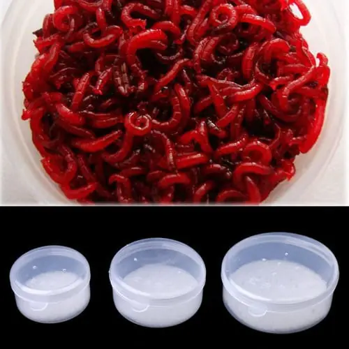 Red Earthworm Soft Fishing Lure Round Storage Case Bait Container Box Tackle New