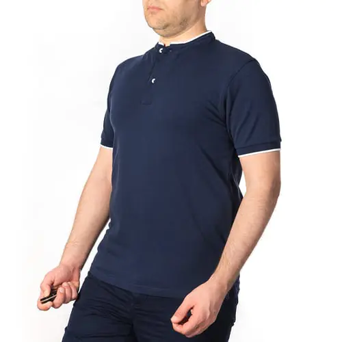 Soft Blue Pique Polo - Navy