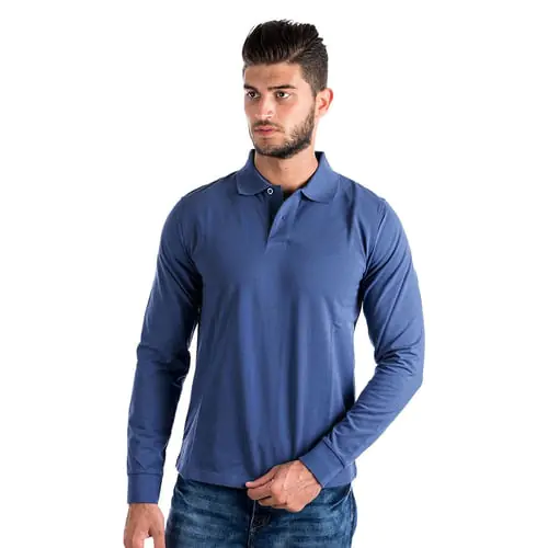 Soft Blue Pique Sweatshirt Polo Plain - Blue