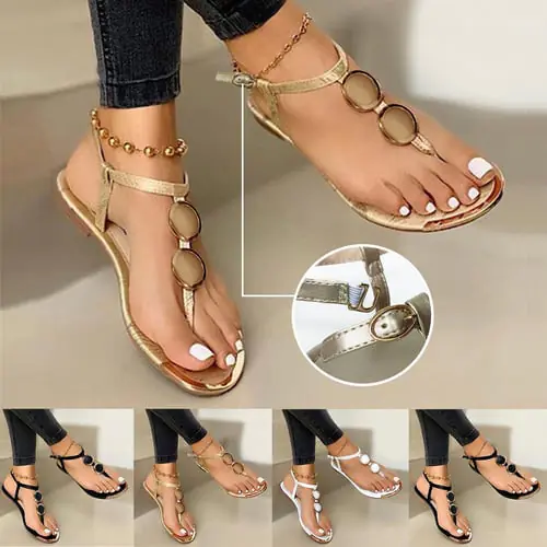 Summer Womens Flip Flops Open Toe Casual Shoes Flats Buckle Strap Roman Sandals