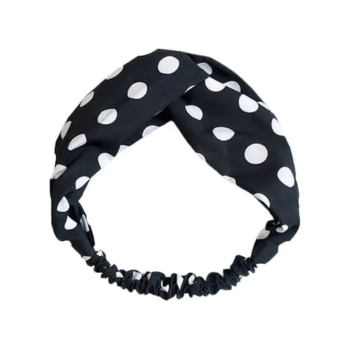 Korean Vintage Large Polka Dot Headband Women Girls Twill Thread Casual Styling Wide Hairband Twist Cross Knotted Makeup Turban