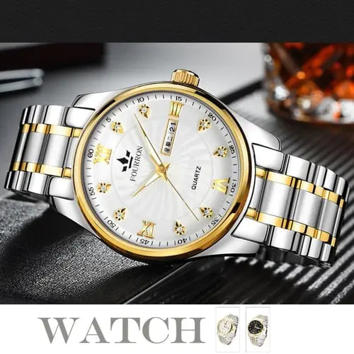 FOURRO Men'S Luminous Quartz Business Watch Double Snap Waterproof Watch Stainless Steel Strap High Hardness Mirror FOURRO Men'S Luminous Quartz Business Watch Double Snap Waterproof Watch Stainless Steel Strap High Hardness Mirror