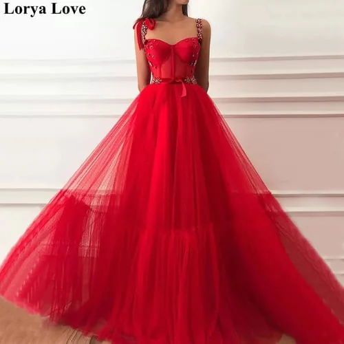 Red Prom Dresses 2020 New Women Formal Party Night Vestidos De Noite Elegant Spaghetti Straps Evening Gowns Long Abendkleider