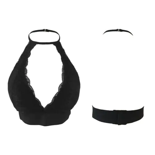 1pcs Women Floral Lace High Neck Bralette Halter Hollow Crop Top Strappy Backless Bra