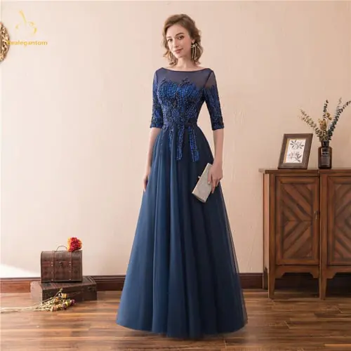 Bealegantom 2021 New Sexy Half Sleeves Long Prom Dresses Lace Up Beaded Plus Size Formal Evening Party Gown QA1587