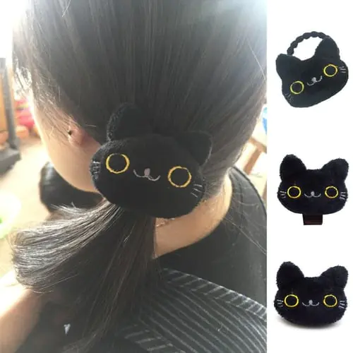 Women Student Lovely 3D Mini Cartoon Black Meow Cat Doll Decor Hair Clip Brooch Emoji Embroidered Rope Ponytail Holder Plush Toy Headwear Women Student Lovely 3D Mini Cartoon Black Meow Cat Doll Decor Hair Clip Brooch Emoji Embroidered Rope Ponytail Holder Plush Toy Headwear