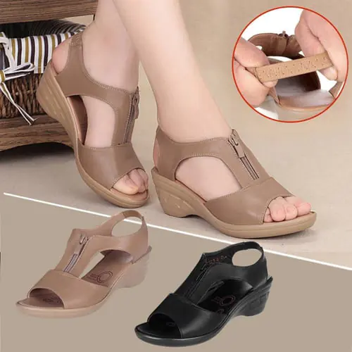 Women's Retro Thick-soled Fish Mouth Front Zipper Breathable Casual Wedge Shoes Women's Retro Thick-soled Fish Mouth Front Zipper Breathable Casual Wedge Shoes