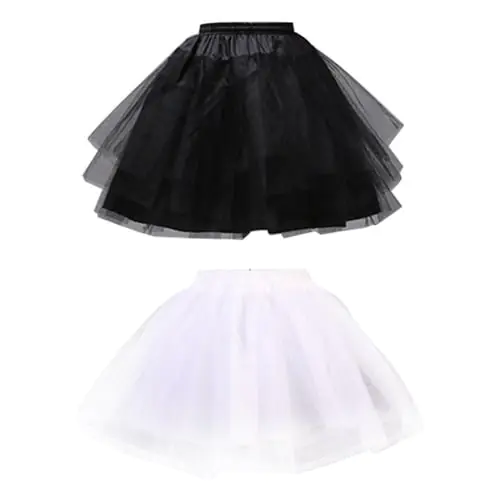 Women Girls Double Layers Solid Color Short Tulle Petticoats Elastic Waistband A Line Mesh Underskirt Crinolines For Wedding Dress