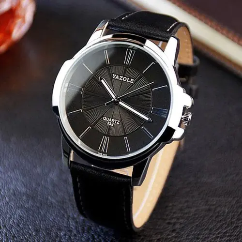 YAZOLE Large Dial Business Fashion Men Watch 332 Quartz Waterproof Watch Leather Strap Business Popular Casual Men Watch Gift