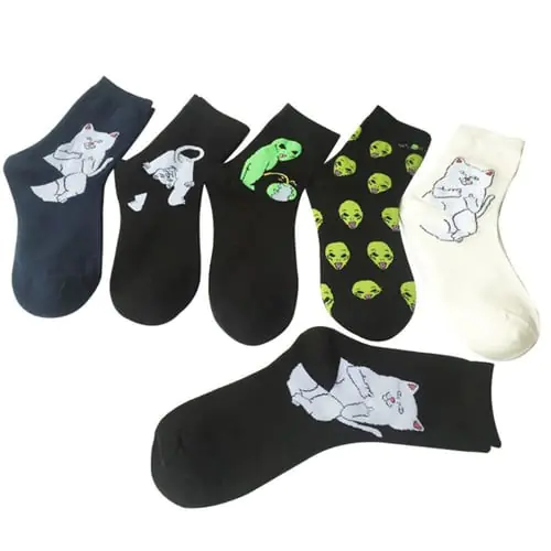 New Cotton Socks Art Funny Alien Planet Creative Funny Cartoon Cat Breathable Fashion Unisex Socks