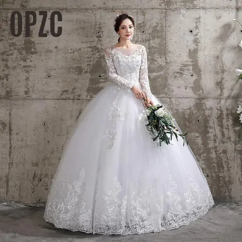 New Summer Korean Light wedding dress Vestidos De Novia off white bride O-neck dream princess simple Long Sleeve Lace appliques New Summer Korean Light wedding dress Vestidos De Novia off white bride O-neck dream princess simple Long Sleeve Lace appliques