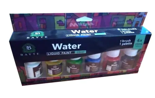 water liquid paint 25 ml 6 colors+1 brush + 1 palette water liquid paint 25 ml 6 colors+1 brush + 1 palette