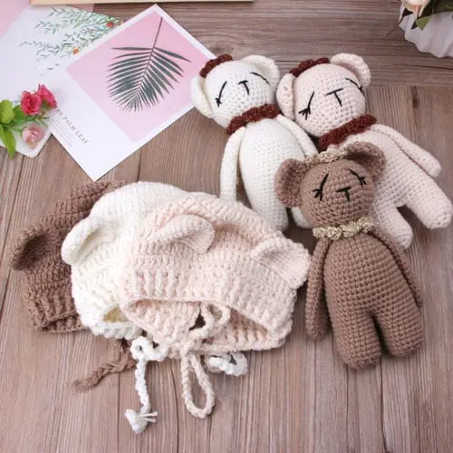 2019 Cute Newborn Baby Girls Boys Knit Crochet Bear Hat Cap Costume Photography Props