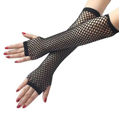 Women Punk Gothic Solid Color Fishnet Half Hand Fingerless Long Golves With Thumb Hole Wrist Length Hollow Out Mittens Disco Party Wedding